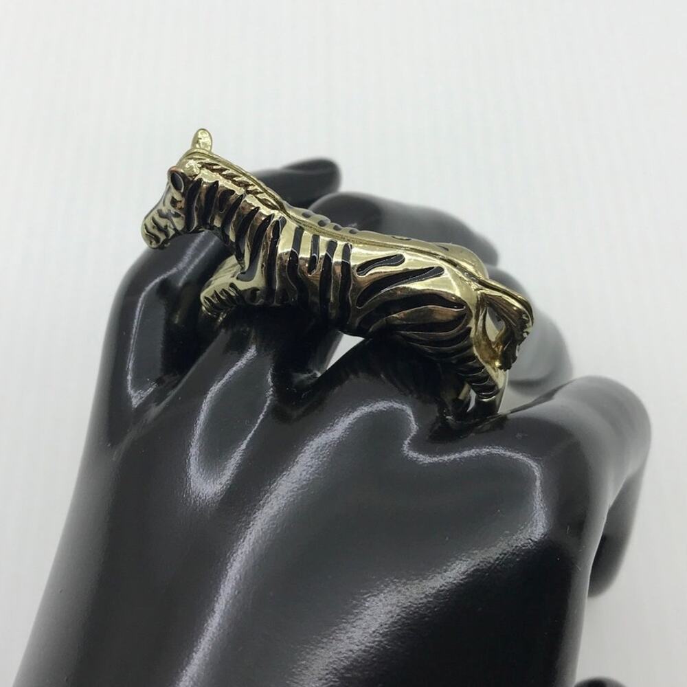 Whimsigoth Y2K Gold Zebra Cocktail Stretchy Statement Double Finger Ring